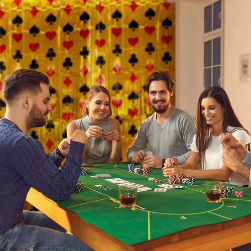 2 Pack Casino Theme Party Decorations Black and Red Poker Night Backdrop Foil Fringe Curtains Gold Metallic Tinsel Streamers 3.3 x 6.6 ft for Las Vegas Birthday Party Favors Supplies