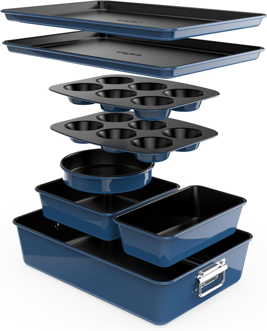 NutriChef 8-Piece Nonstick Bakeware Set - Oven Safe Baking Trays & Pans in Blue