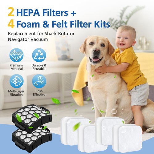 LA502, LA322, LA702 Filters Compatible with Shark Rotator Navigator Lift-Away ADV DuoClean PowerFins Upright Vacuum Model LA502, LA322, LA301, LA300, LA455, LA702, LA360, 2 HEPA+4 Foam+4 Felt Filters