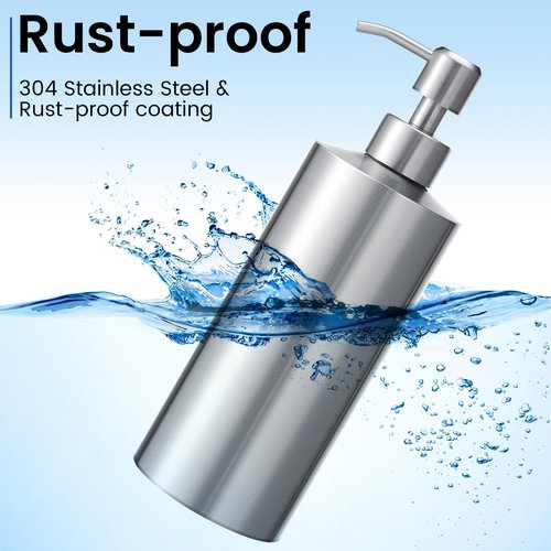 2 Pcs Large Stainless Steel Soap Dispenser(18.6 oz/550 Ml), Countertop Liquid Hand Soap Pump Bottle Rust Leak Proof Stand Free Metal Dispenser for Countertop Bathroom Kitchen Sink Hand Dish Lotion
