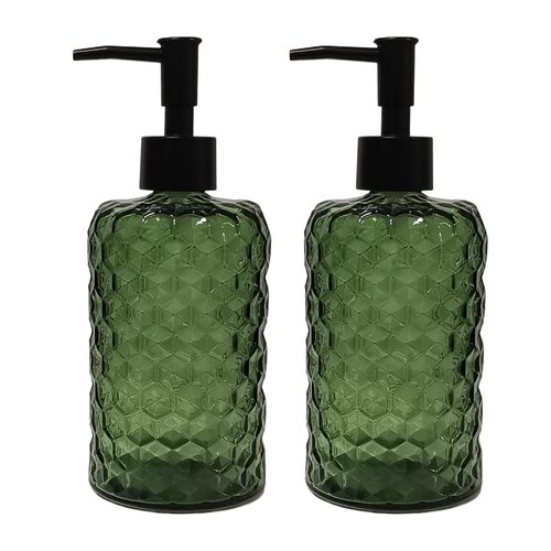 Green Glass Soap Dispenser with Plastic Pump, 17oz Liquid Hand Soap Dispenser for Kitchen & Bathroom, Great for Lotions, Essential Oil, Liquid Soaps