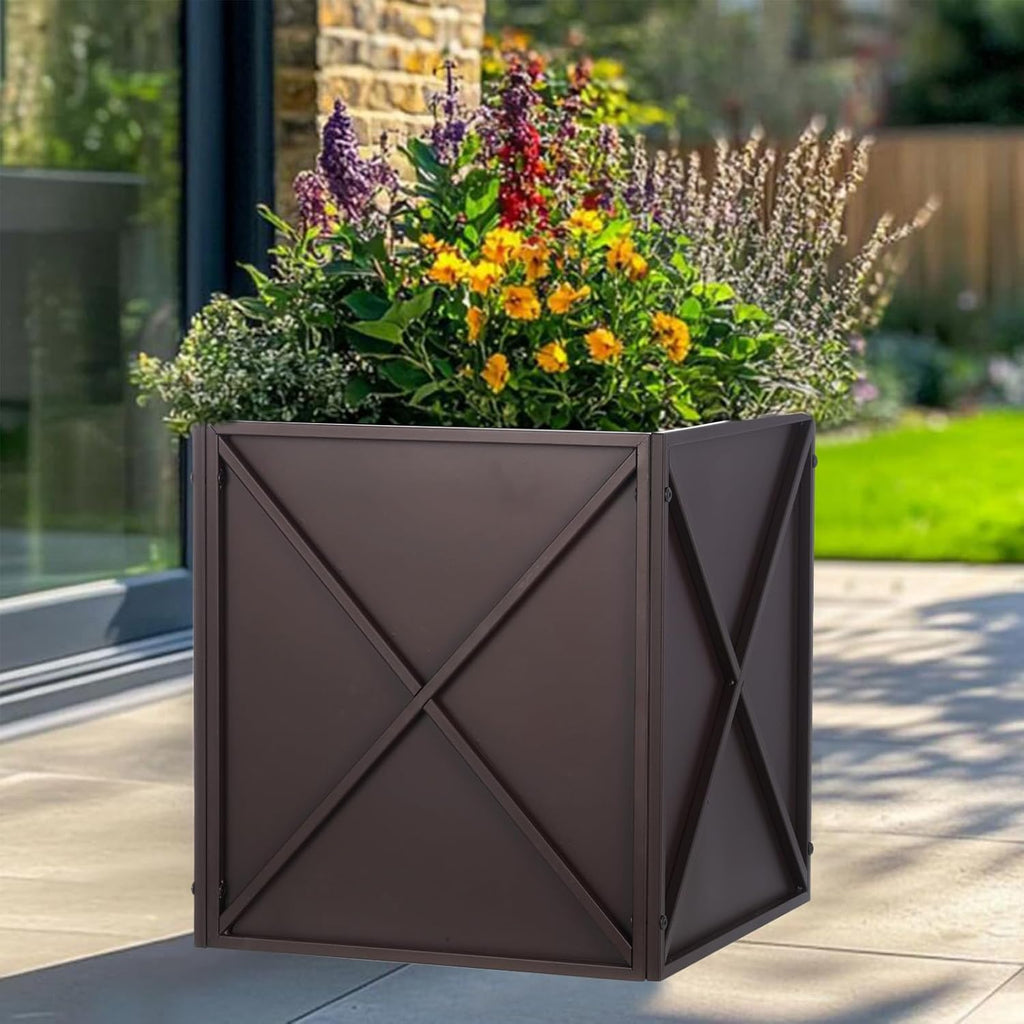 SUNNYPARK Large Metal Planter Box - 17”x17”x18” | Heavy-Duty Modern Brown Design with Drainage Holes for Outdoor Gardens