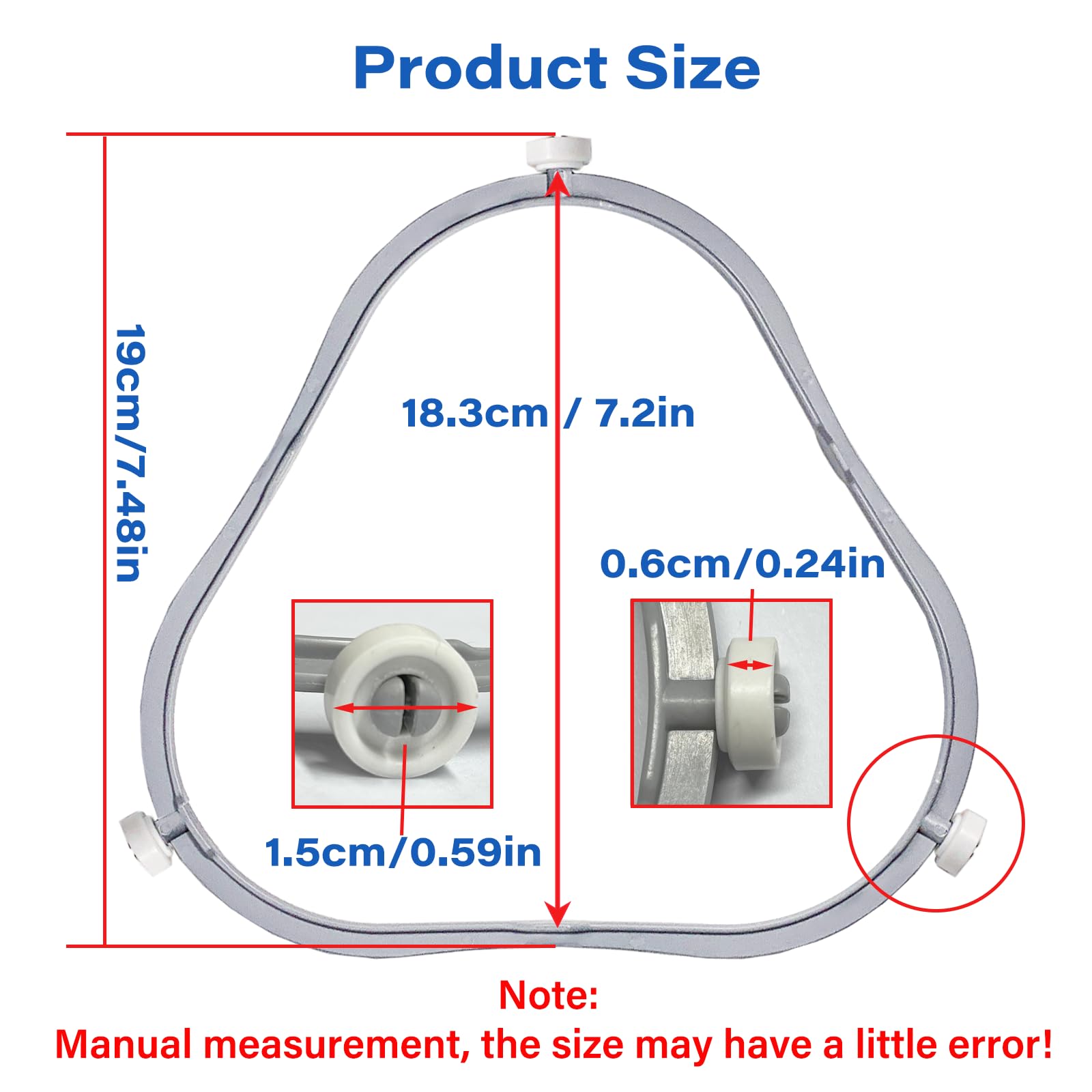 7.48 in W11252182 Microwave Turntable Ring Replacement for Whirlpool with Rollers 8206227 Microwave Glass Tray Support Holder for Whirlpool Microwave Inner Ring Accessories Parts