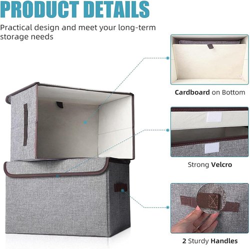Bagnizer Foldable Storage Bin - 22 Quart Linen Organizer with Flip-Top Lid & Handles | Gray, 4 Pack (14.6 x 9.5 x 9.5”)