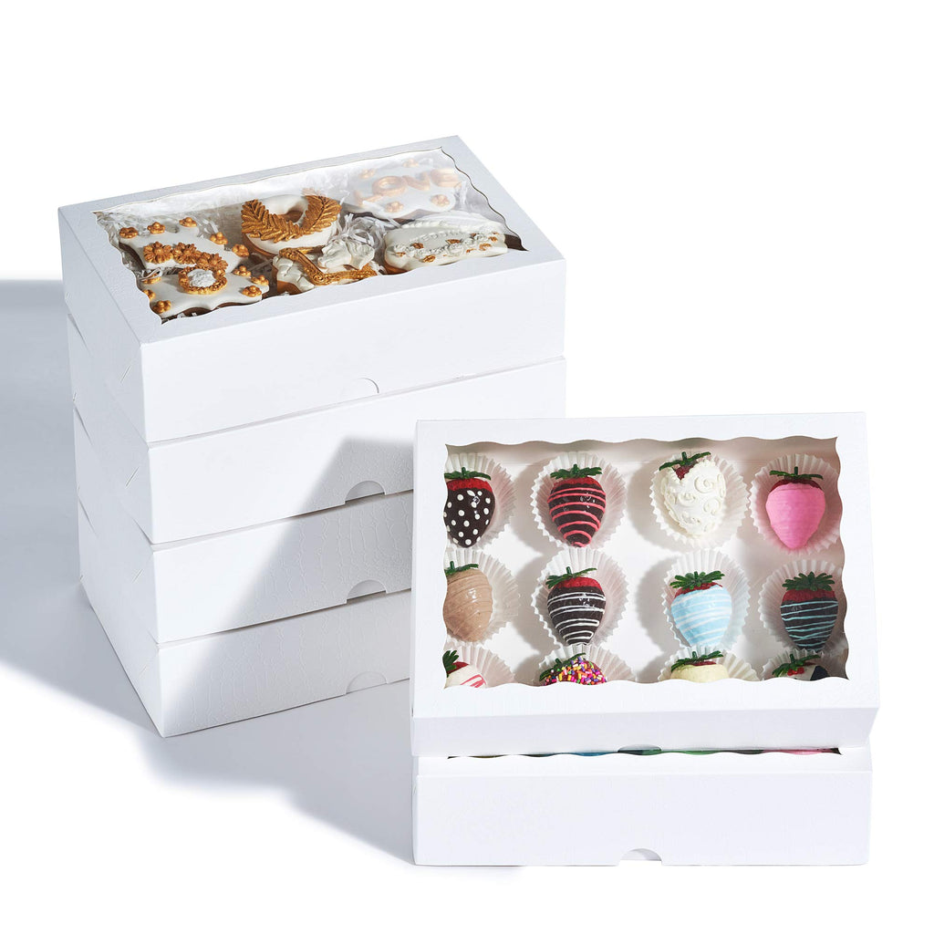 SLShePack 24PCS 10x7x2.5 inches Cookies Bakery Boxes with Window - Cakesicle, Chocolate Bomb, Macaron, Chocolate Covered Strawberries, Pretzel Rods Boxes