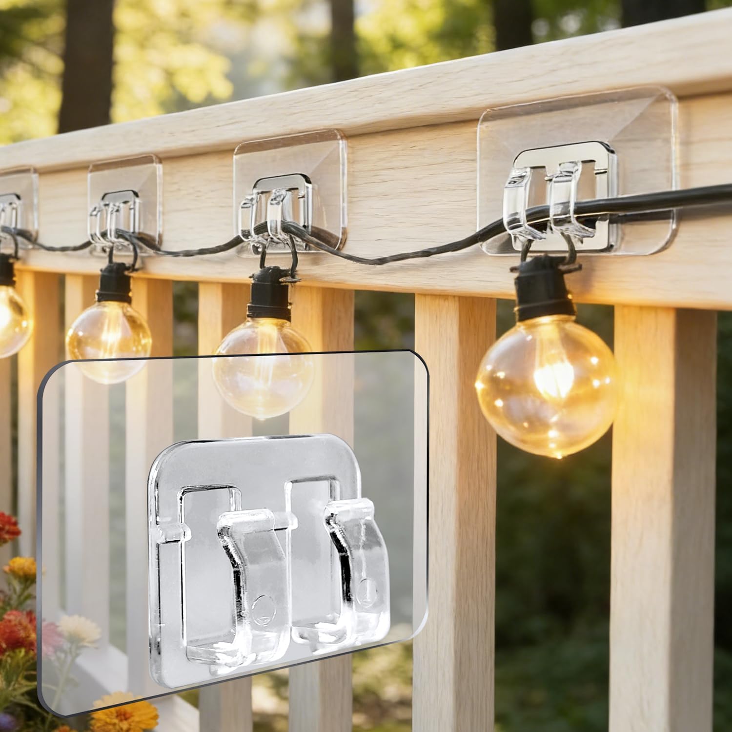 Skiennix Outdoor String Light Clips - 90Pcs Heavy-Duty Adhesive Hooks for Christmas Lights | Waterproof & Clear