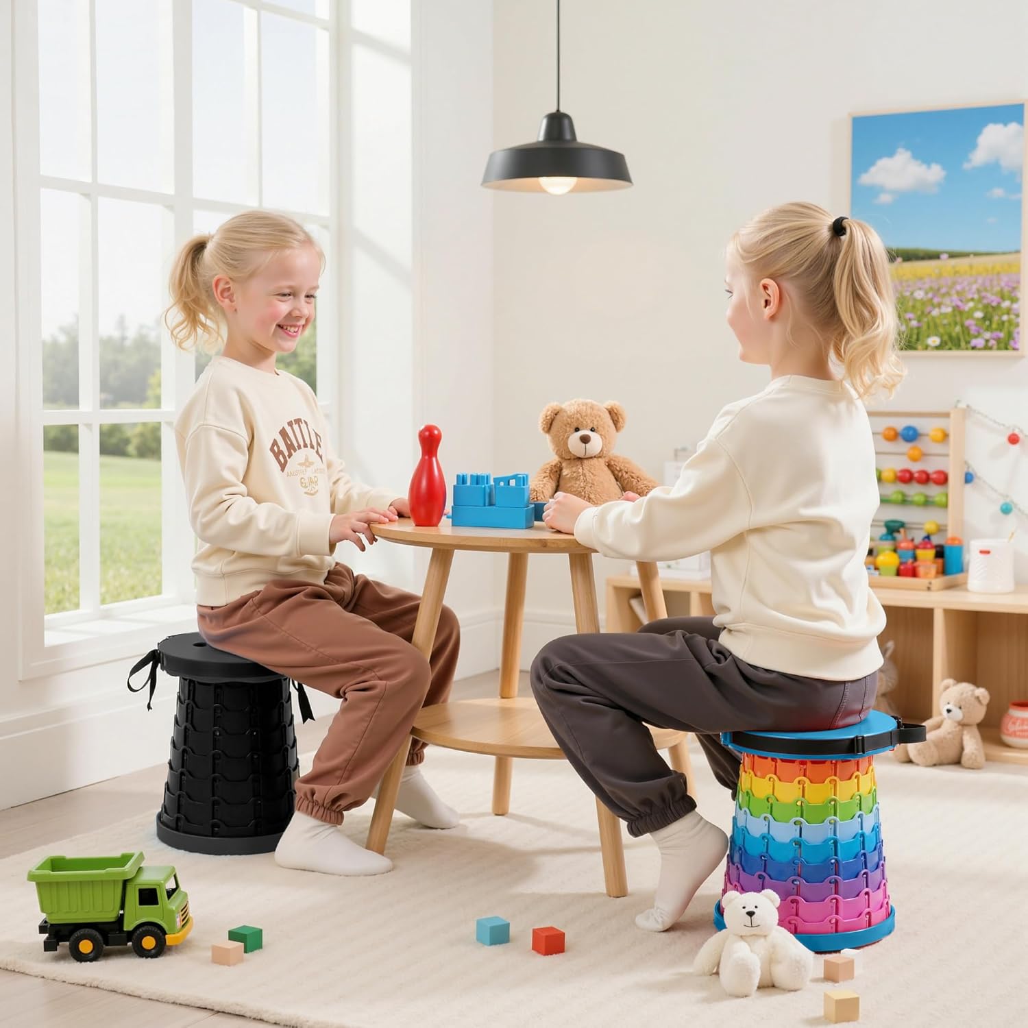 VECELO Telescoping Folding Stool - Portable Collapsible Design | 400lbs Capacity, Rainbow Blue