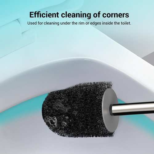 Toilet Brush and Holder Set, with Stainless Steel Handle Toilet Bowl Brush, Compact Toilet Scrubber Brush for Deep Cleaning Bathroom Restroom, Easy to Assemble-Grey