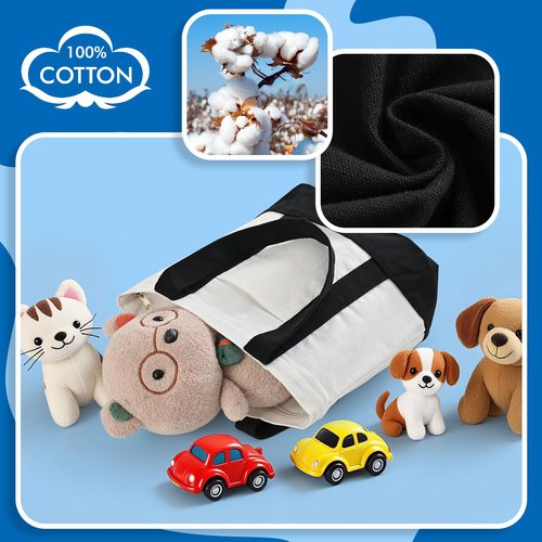 TAOZIM 1Pack Mini Canvas Tote Bag with Pockets, 12oz Cotton Small Tote Bag with Zipper Reusable Grocery Shopping Bags Small Canvas Tote Bags for DIY, Advertising, Decorating Craft (Black/White)