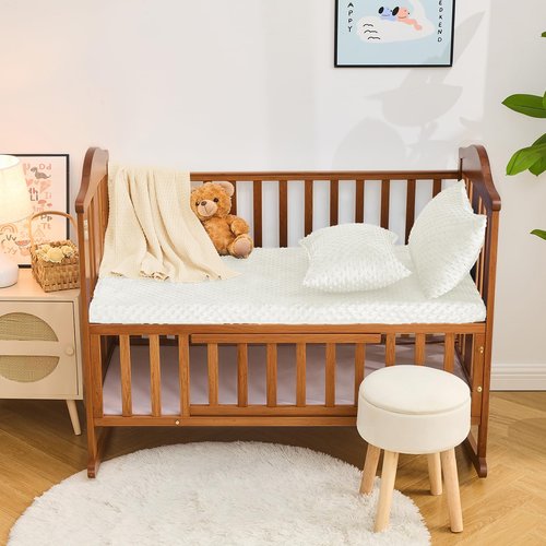 Entisn Baby Crib Sheets 2 Pack, 28 x 52 Inch Minky Dot Fitted Crib Mattress Sheet for Boys and Girls, Soft and Warm Fleece Nursery Bedding for Standard Toddler Bed Mattresses (White)