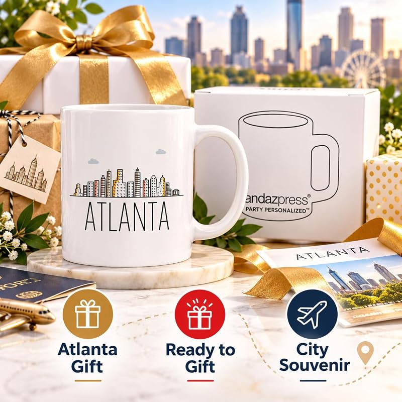 Atlanta 11oz Ceramic Coffee Mug with Gift Box – Colorful City Skyline, Andaz Press