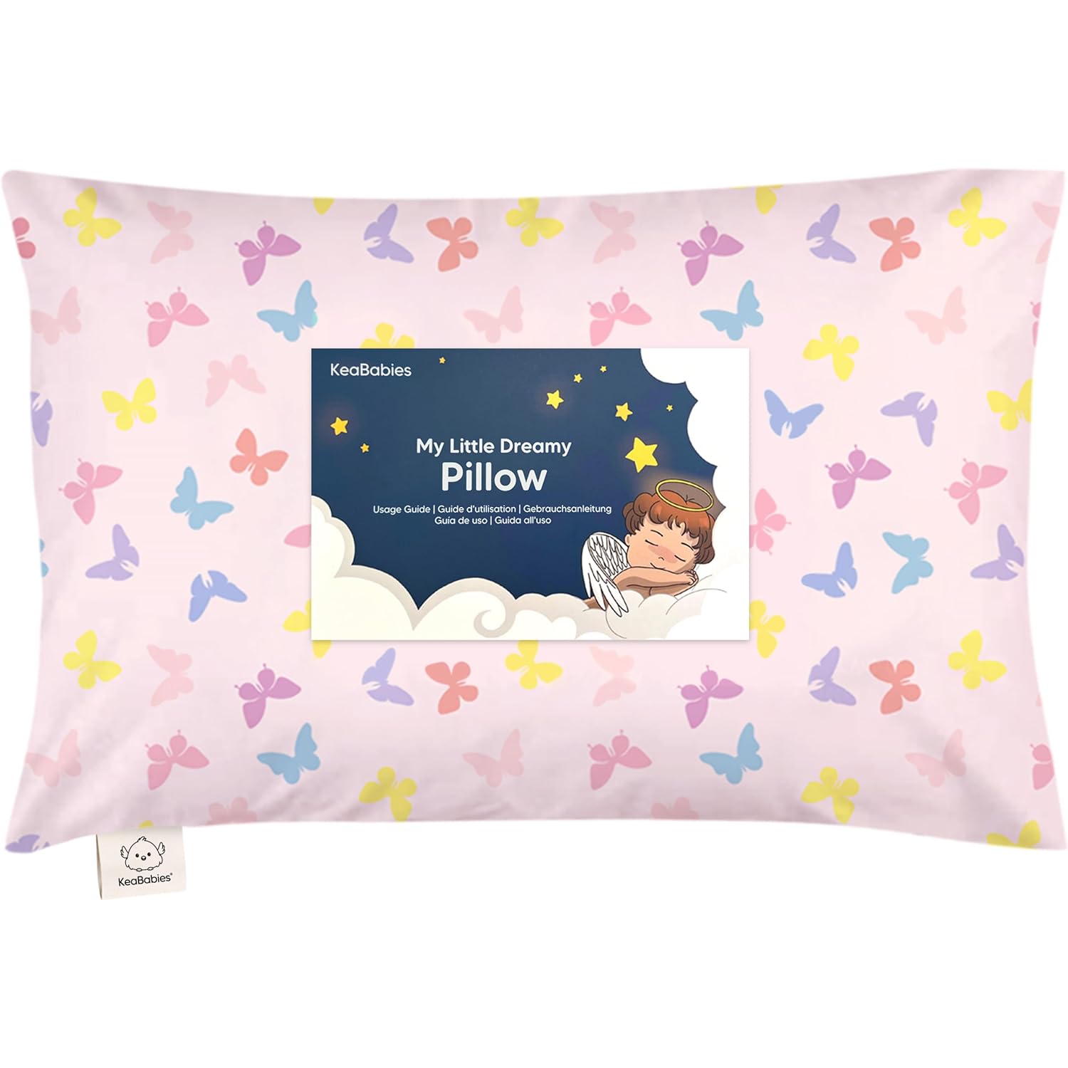 My Little Dreamy Toddler Pillow - Organic Cotton Travel Bed Pillow with Soft Pillowcase | 13x18, Machine Washable, Ideal for Ages 2-5 (Flutter)