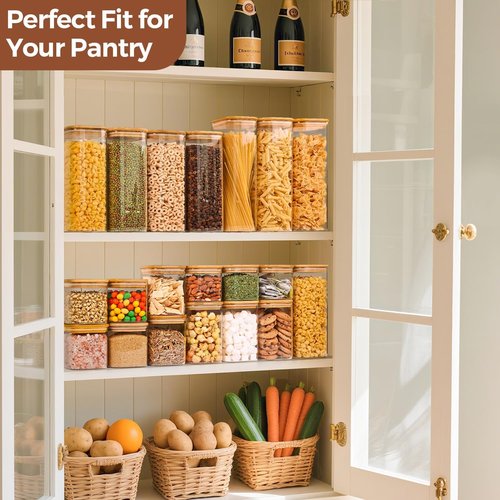 ComSaf Glass Food Storage Jars Set of 9 - Clear Containers with Lids for Pantry Organization | Ideal for Spices, Tea, Coffee, and Sugar