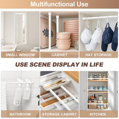 Fvonzn 4 Pack Short Spring Tension Curtain Rod 8 to 12 Inch, Mini DIY Tension Rods No Drill for Slim Window Cupboard Sidelights, White