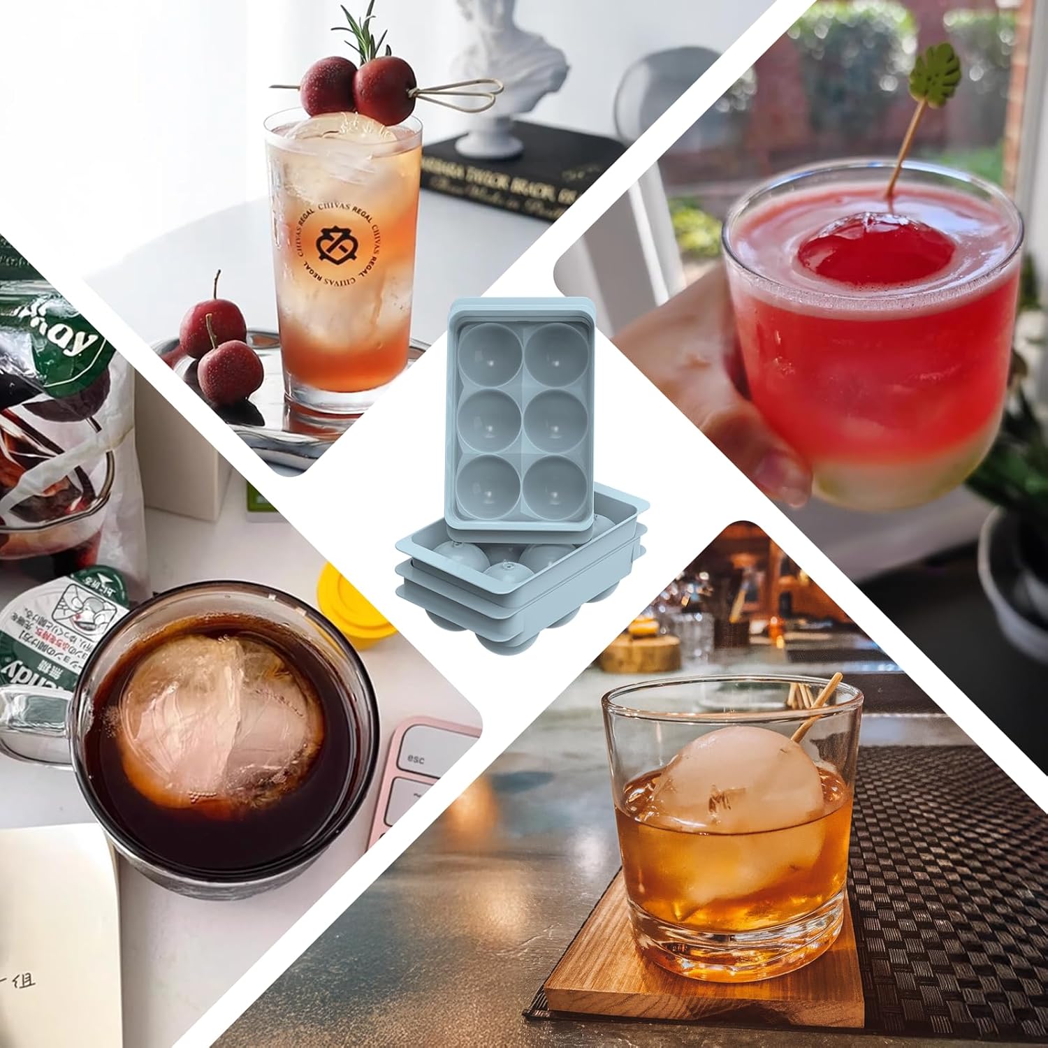 Skiennix Large Ice Ball Maker Mold - 2.5" Round Ice Cube Tray for Whiskey & Cocktails | 8 Sphere Ice Balls, Easy Release