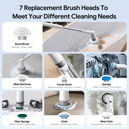 Sorpci Electric Spin Scrubber, 2026 New Cordless Cleaning Brush, Shower Cleaning Brush with 7 Replaceable Brush Heads, Power Scrubber 3 Adjustable Speeds, Detachable Long Handle & IPX7 Waterproof