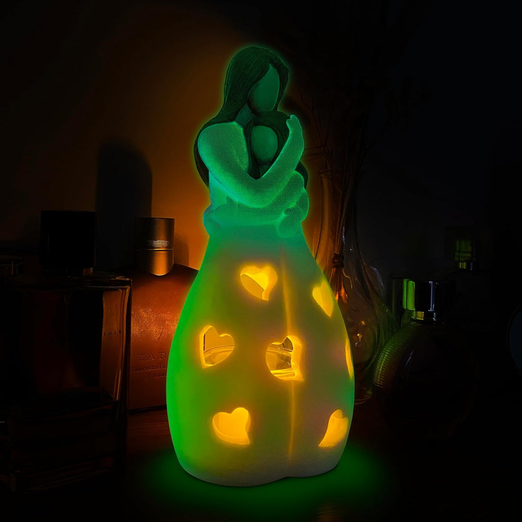 Mother-Daughter Candle Holder Statue - Glow in The Dark with Flickering LED | Hand-Painted Gift for Mother's Day, Christmas, Birthday
