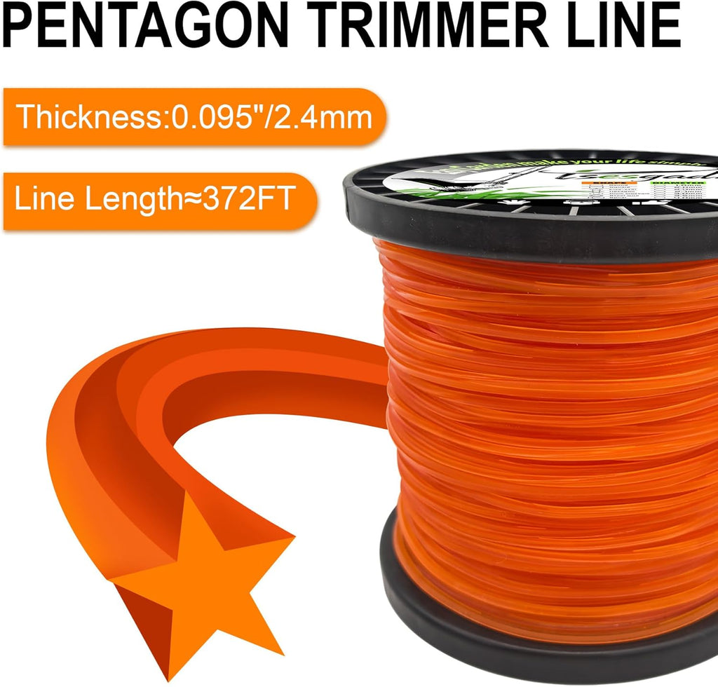 Skiennix .095" Pentagonal String Trimmer Line - 1LB Orange Universal Replacement for Weed Eater