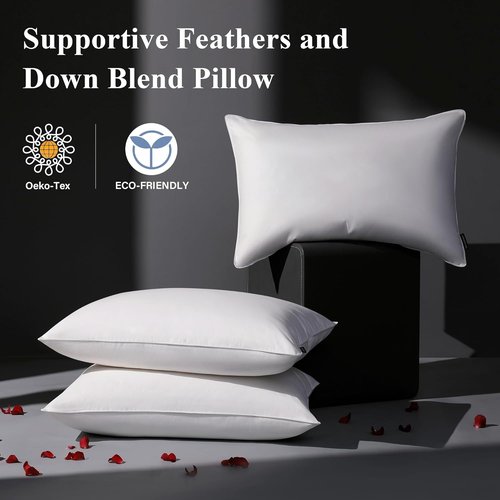 DOWNSTORIA Goose Feather Down Pillows - Queen Size Set of 2 | Soft Medium Firm for Side & Back Sleepers 20 x 30 in.