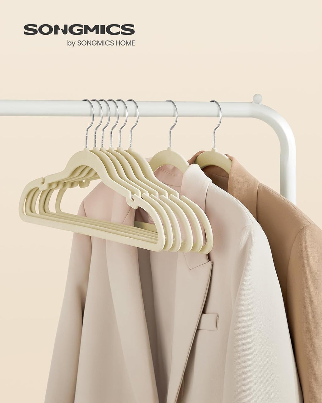 SONGMICS Velvet Hangers - 50 Pack Non-Slip Suit Hangers with Shoulder Notches & 360° Swivel Hook - Sand Beige