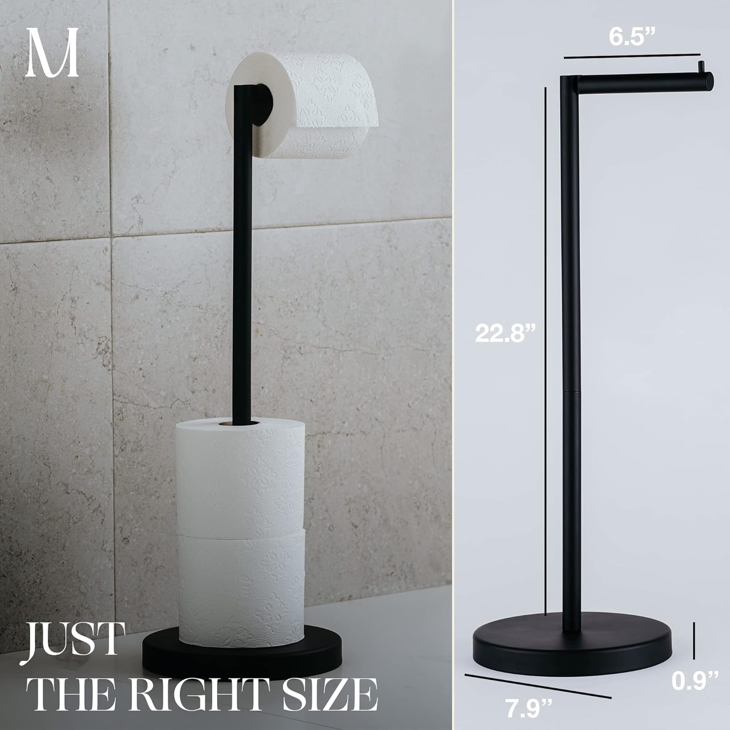 Marmolux Acc Free Standing Toilet Paper Holder - Modern Matte Black Design for 4 Rolls