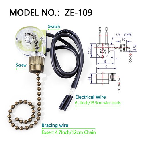 Dotlite 2Pack Ceiling Fan Pull Light Switch Zing Ear ZE-109, Bronze Easy Install Pull Cords Turn On-Off Control Replacement Accessories Compatible with Hunter Fan Wall Table Lamps