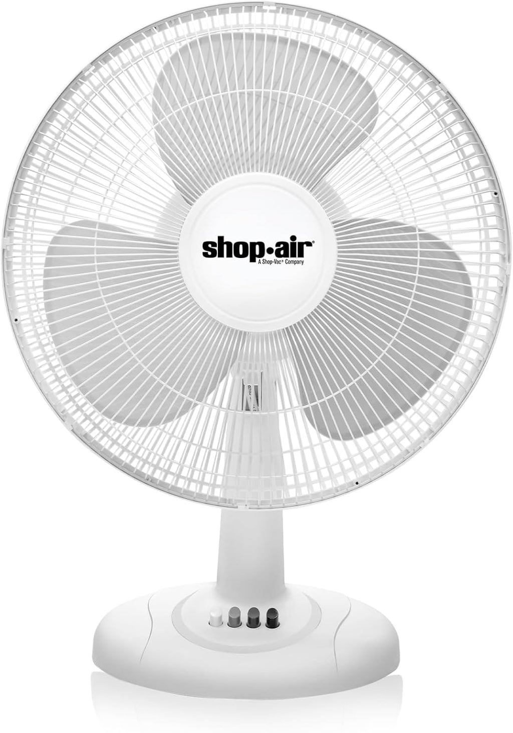 Shop-Air 12" Oscillating Table Fan - High-Velocity, Quiet Air Circulation | 3 Speeds, 70° Adjustable Head, White