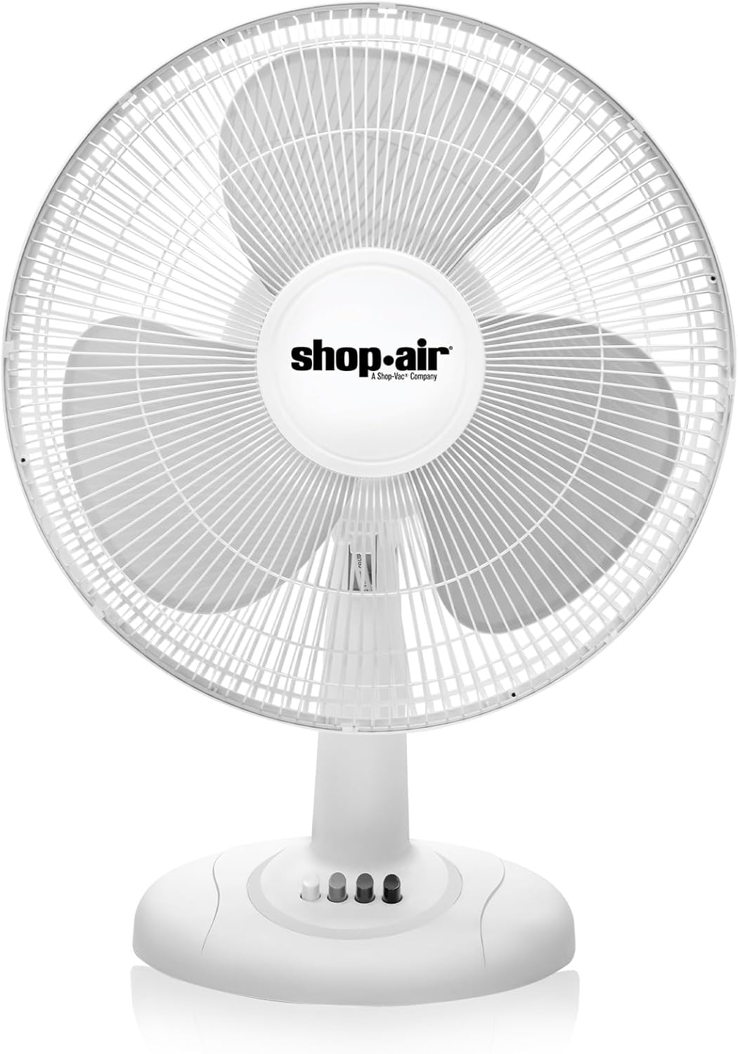 Shop-Air 12" Oscillating Table Fan - High-Velocity, Quiet Air Circulation | 3 Speeds, 70° Adjustable Head, White