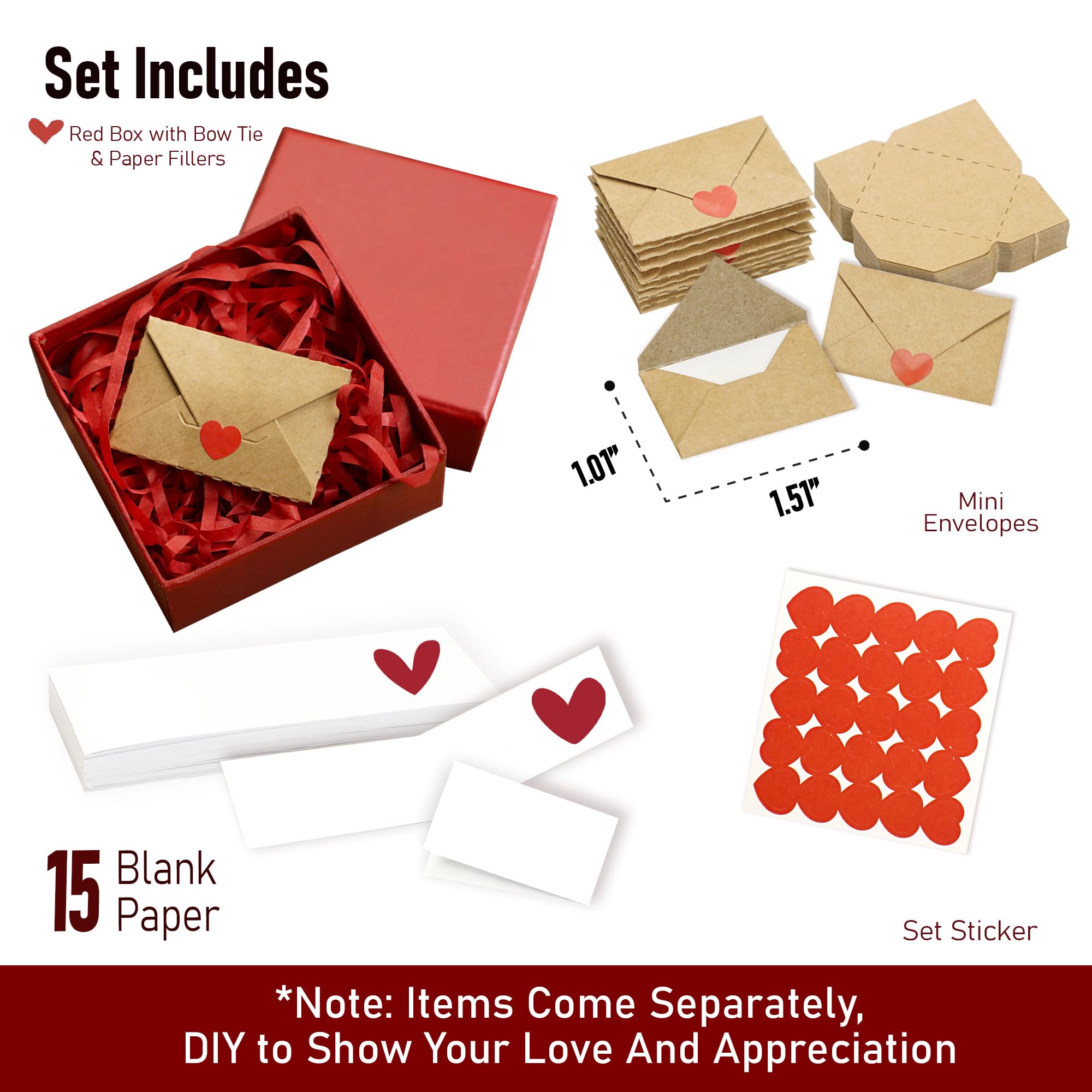 15 Blank Note Cards and Envelopes - Mini Envelopes with Blank Cards, Tiny Valentines Day Card, Little Love Notes for Him, Her, Wife, Husband - Cute Birthday, Valentine Gifts for Girlfriend Boyfriend