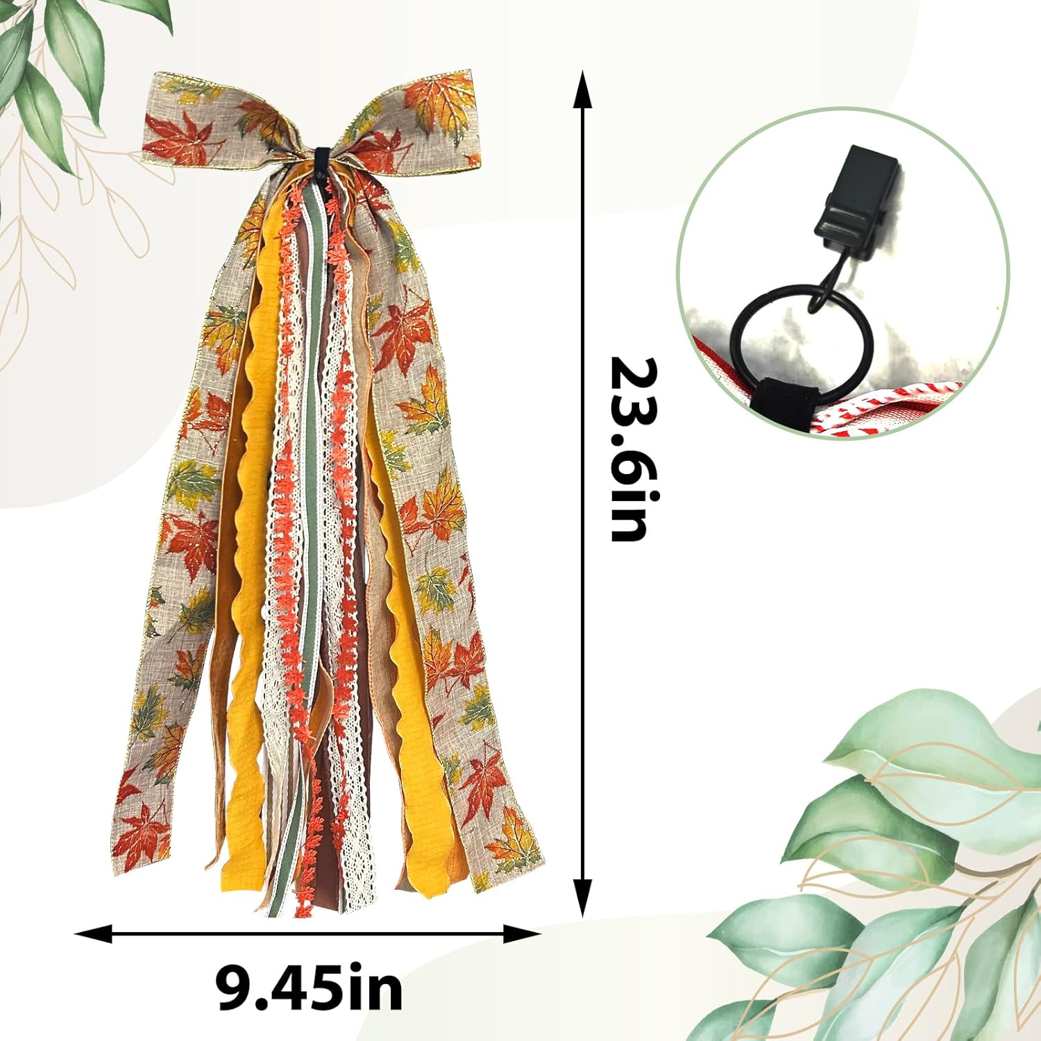 Skiennix Large Fall Ribbon Bow - Assorted Orange Maple Leaves Fabric Ribbons for Thanksgiving Decor