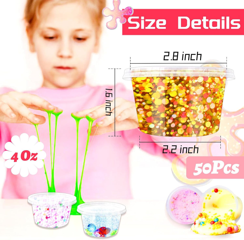 Szsrcywd 4 Oz Clear Slime Containers - 50 Sets with Lids for Meal Prep & Dipping Sauces