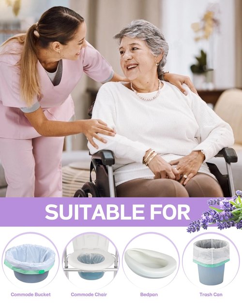 Commode Liners for Bedside Commode, 120 Count Universal Fit, Disposable Toilet Bags for Bedside Commode, Portable Toilet, Bed Pan, Medical Grade & Lavender Scented