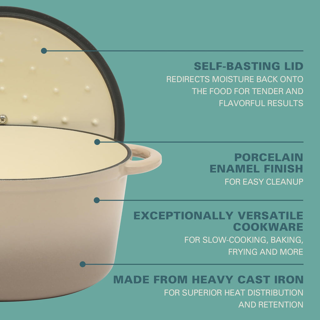Gibson Home Addlestone 7 Qt Enameled Cast Iron Dutch Oven Pot with Lid – Round, Oven Safe to 500°F, Ideal for Bread Baking & Stews - Gradient Taupe