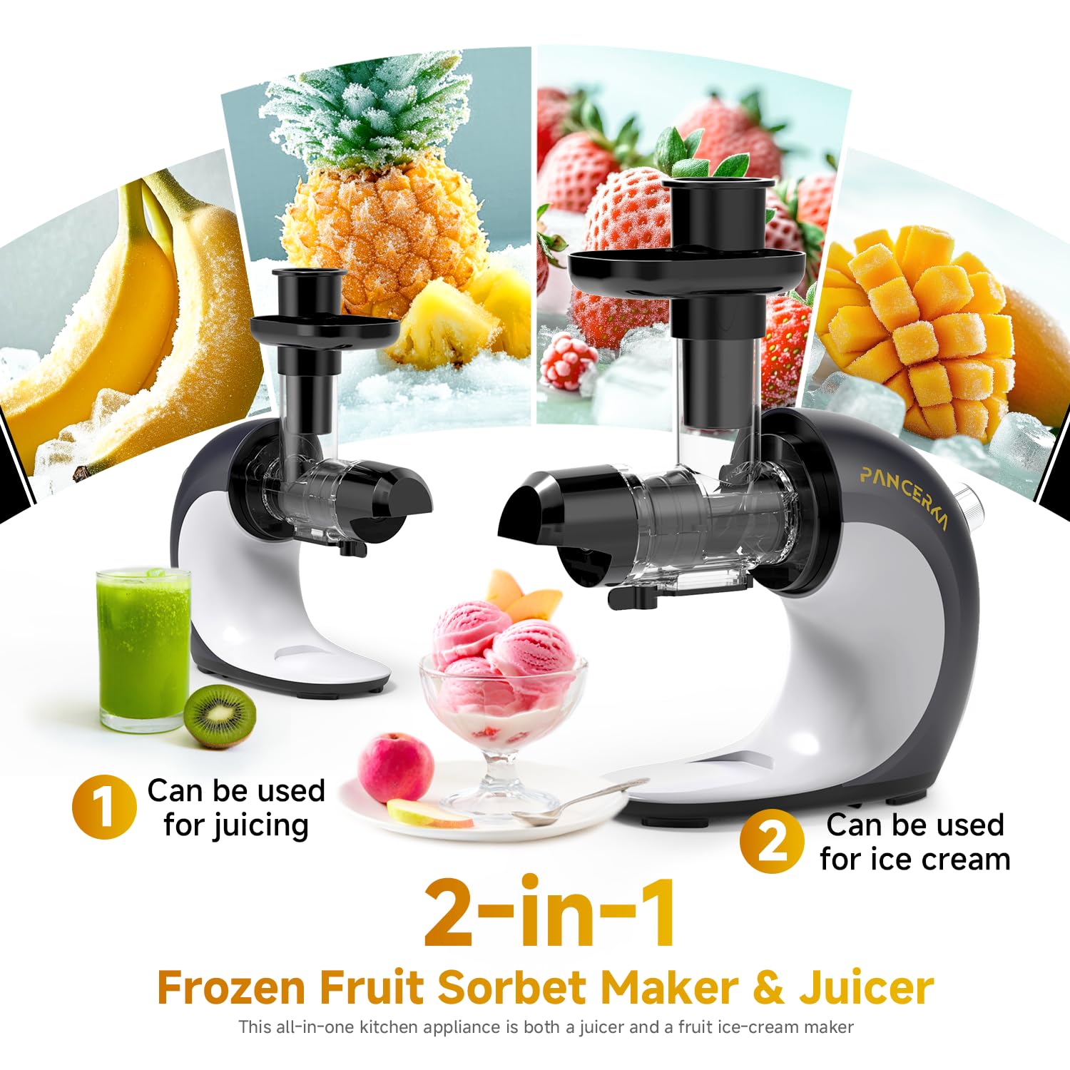 Frozen Fruit Sorbet Maker - Soft Ice Cream Maker for Healthy Vegetarian and Dairy Free Snacks, Easy to Clean