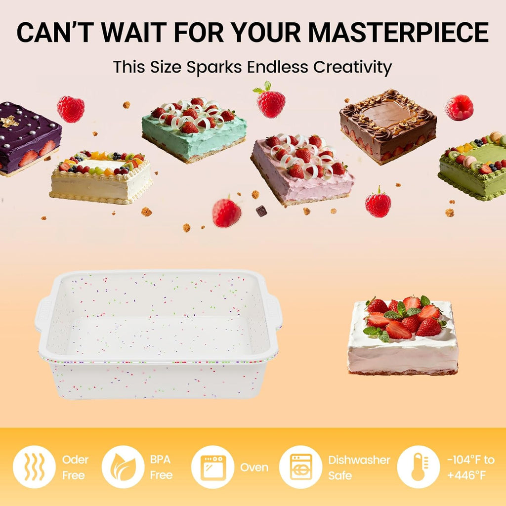 SJ Silicone Square Cake Pan Set - 8 x 8 Inch Nonstick Molds with Metal Reinforced Frame | BPA Free for Cakes, Brownies, and More