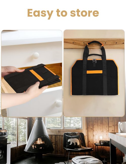 YOHOOLYO 2 In 1 Firewood Carrier, Waxed Canvas Large Fireplace Log Carriers Heavy Duty Firewood Tote Bag Log Holder with Handles Strap for Fireplace Indoor Outdoors Camping