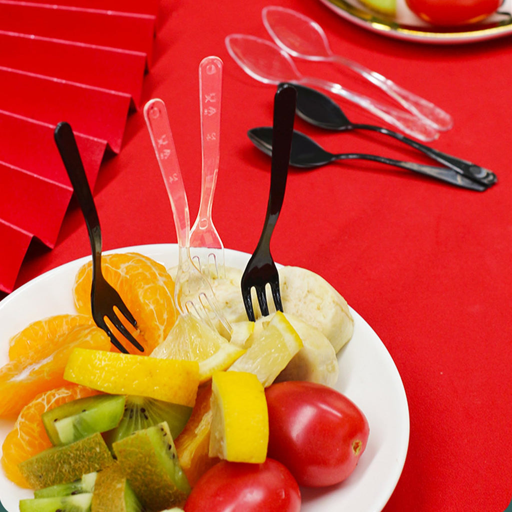 100 PCS Plastic Mini Forks, Small Disposable Appetizer Cocktail Tasting Forks, Suitable for Fruit Dessert Cakes (Black)