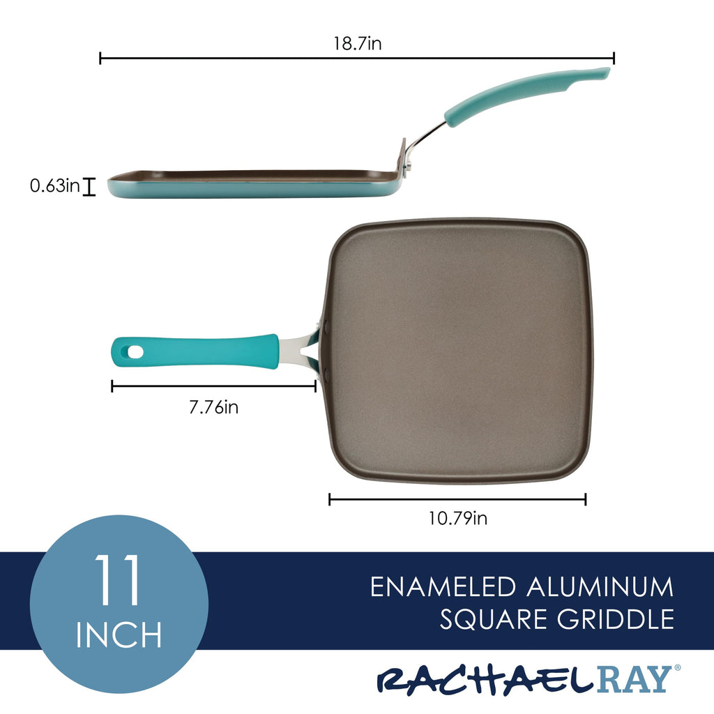 Rachael Ray Cook + Create Nonstick Stovetop Griddle/Grill Pan, Square, 11 Inch, Agave Blue