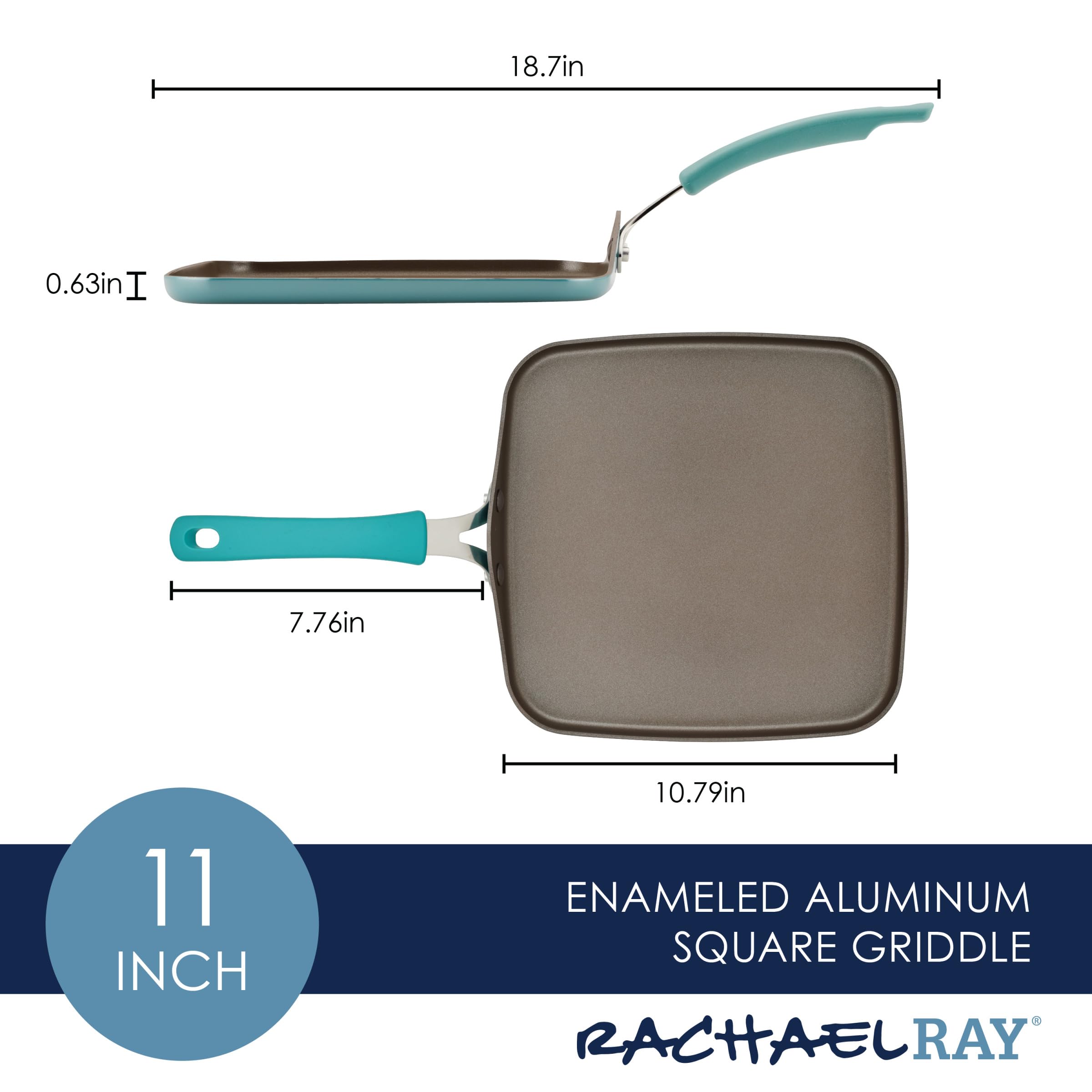 Rachael Ray Cook + Create Nonstick Stovetop Griddle/Grill Pan, Square, 11 Inch, Agave Blue