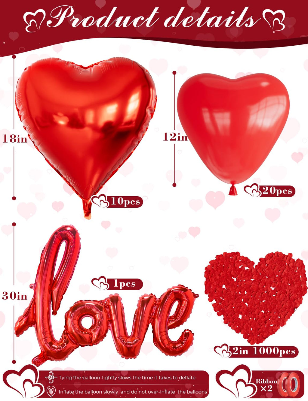 Adeyoo Anniversary Balloons Decorations,Happy Anniversary Banner,Red Heart Shaped Balloons,Large Love Balloon,Rose Petals,Latex Balloon for Romantic Nigh Valentines Day Party Supplies