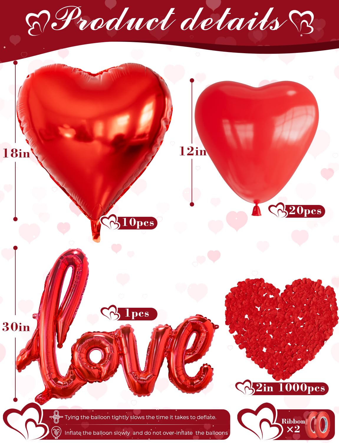 Adeyoo Anniversary Balloons Decorations,Happy Anniversary Banner,Red Heart Shaped Balloons,Large Love Balloon,Rose Petals,Latex Balloon for Romantic Nigh Valentines Day Party Supplies