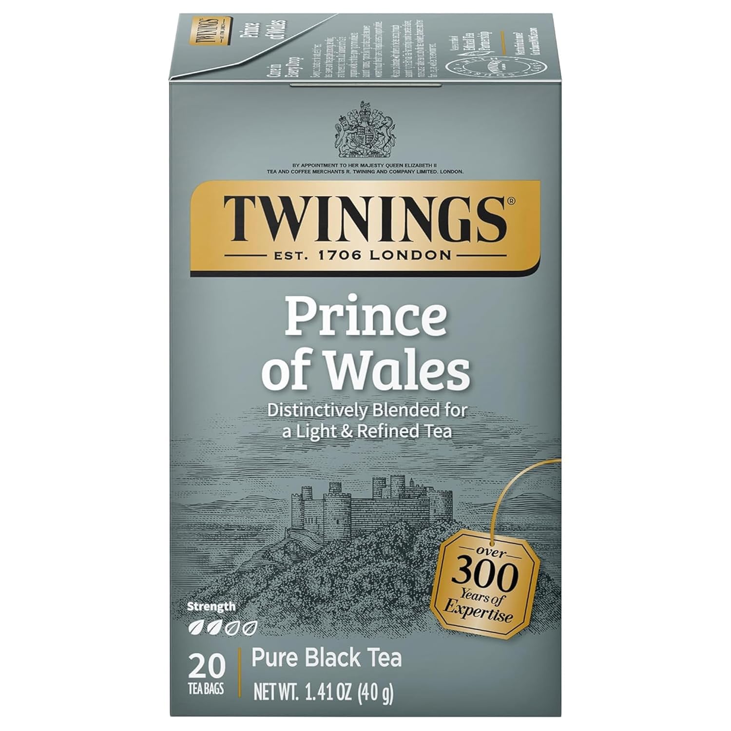 Twinings Prince of Wales Black Tea - Velvety Smooth & Mild Flavor - 20 Individually Wrapped Teabags