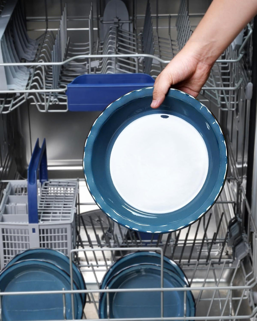 NUTRIUPS 10-Inch Round Pie Baking Dish - Oven Safe Kitchen Bakeware in Blue