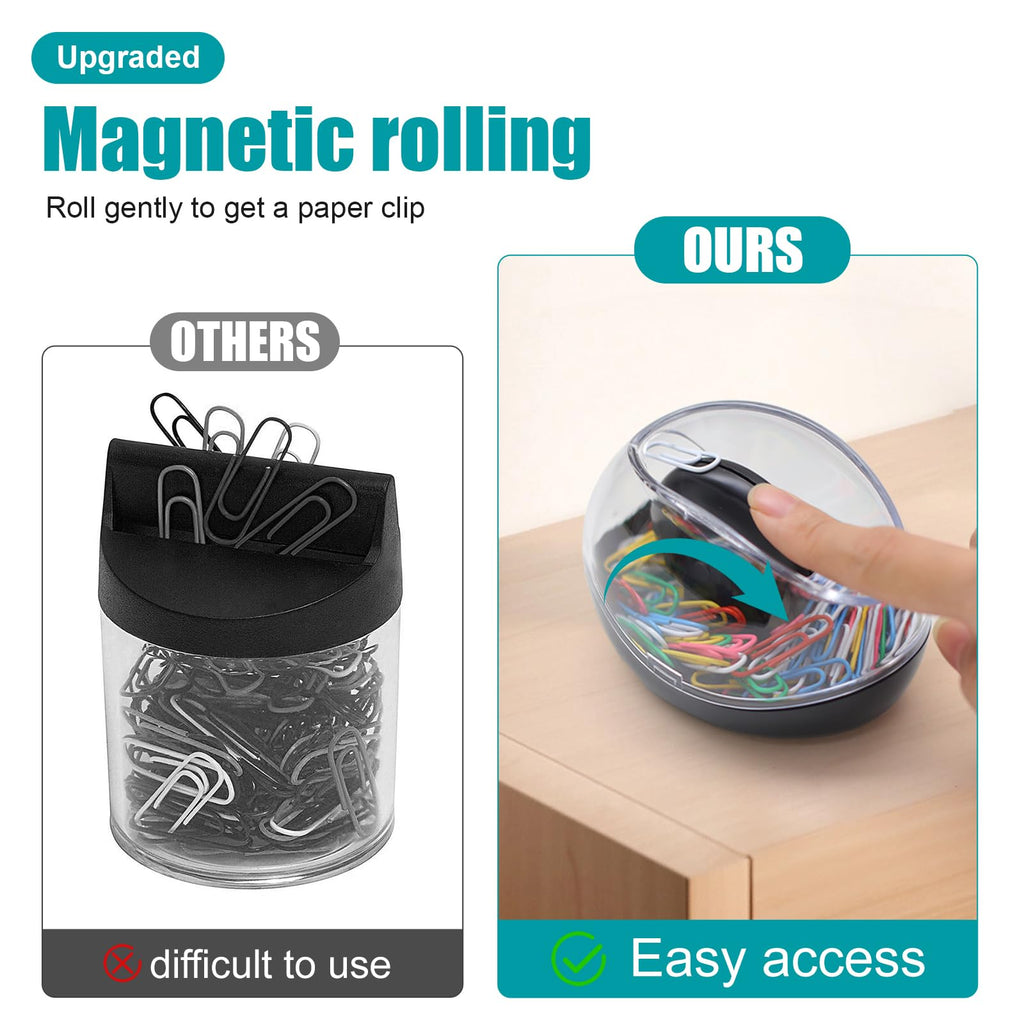Paper Clip Holder, Mecyfaty Magnetic Paper Clips Dispenser Holder with Colorful Paperclips 100pcs, Upgraded Magnetic Design, Black Paperclip Holders for Desk School Office Supplies Organizer Accessory