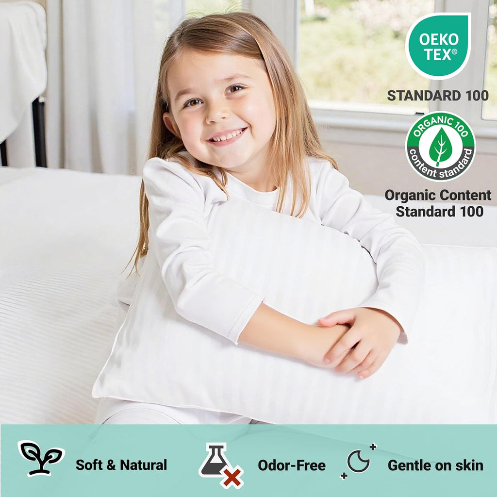 ZPECC Toddler Pillow - Hypoallergenic Organic Cotton 13x18 Kids Pillow with Pillowcase | White Stripe