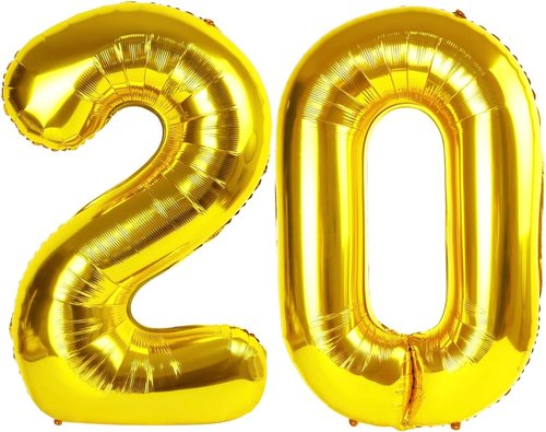 Gold Number 20 Balloon - 40 Inch Golden Birthday Decoration for 20th Party Celebrations