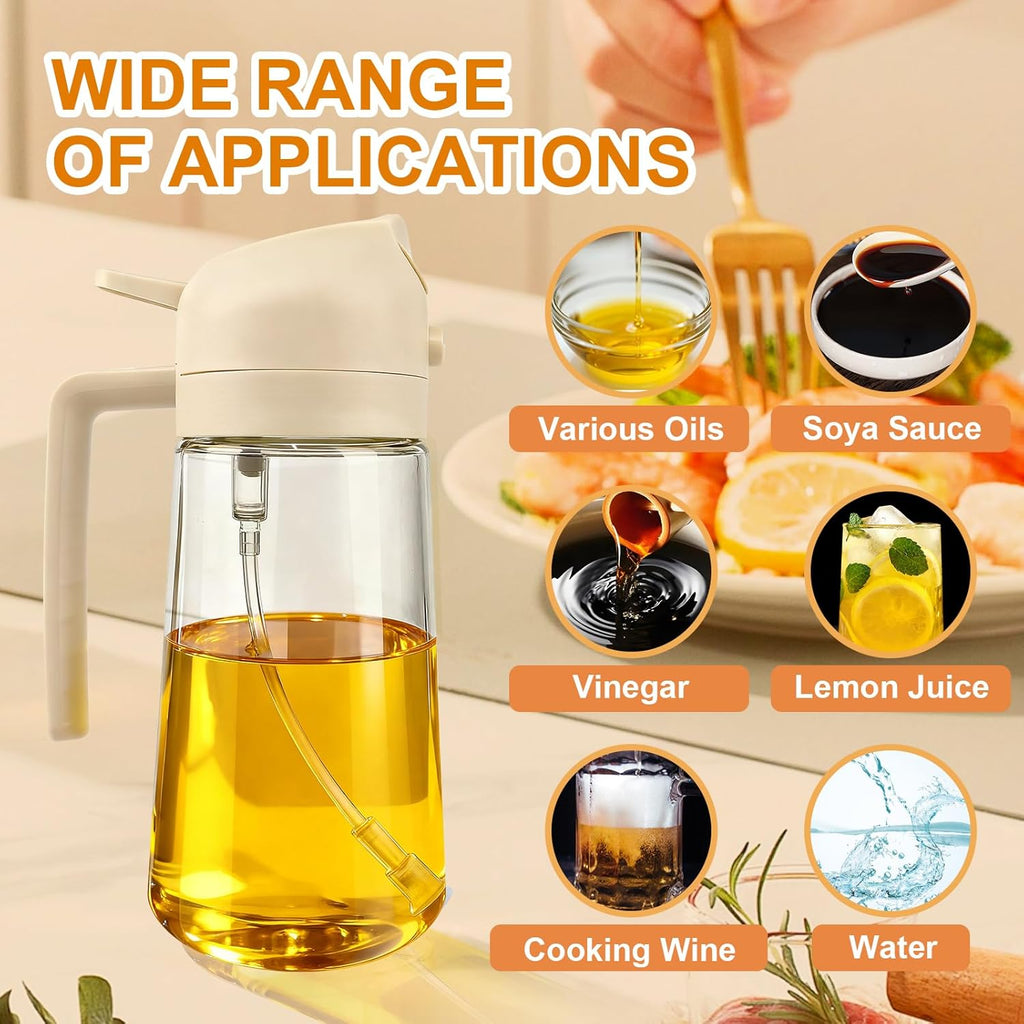Skiennix Glass Olive Oil Sprayer - 2-in-1 Cooking Oil Dispenser Bottle | 16oz/470ml, White