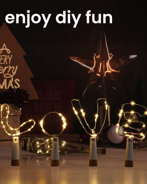 tuhood Wine Bottle Lights with Cork, 4 Pack 20 LEDs Rechargeable Multi-Light Mode Fairy Lights,for Halloween Decorations Indoor, Wedding Décor Warm