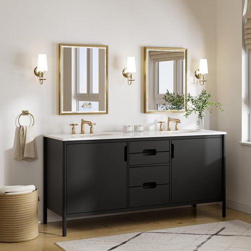 Brushed Gold Bathroom Mirror by [Brand Name] - 22x30 Beveled Edge Rectangle Vanity Mirror | Anti-Rust Frame
