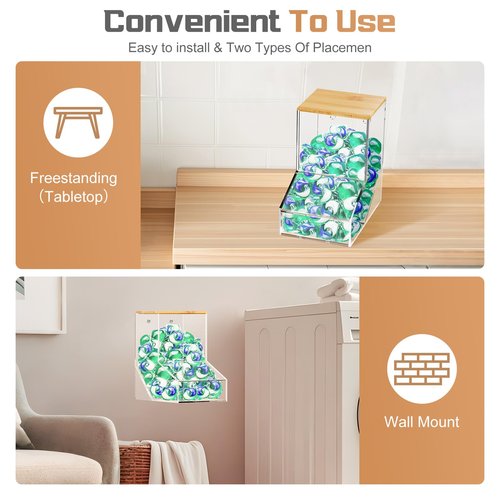 JYPS Laundry Box,Acrylic Dishwasher Pod Holder with 2 Lids,Powder Dispenser,Drying Balls,Beads,Soap Organizer for Room Table/Wall Mounted,Snack Candy Storage (1pcs-bigger)